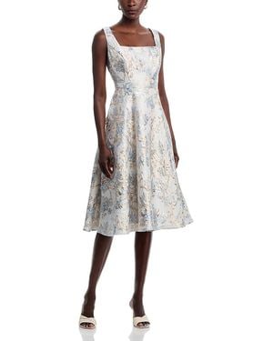 Aqua Brocade Midi Dress - Gray
