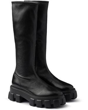 Prada Monolith Stretch Nappa Boots - Black