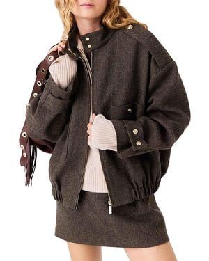 Maje Herringbone Oversized Jacket - Gray