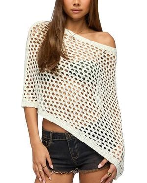 Edikted Cloe Off Shoulder Crochet Poncho - Brown