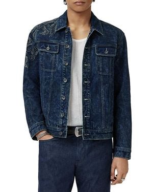 John Varvatos Anthony Regular Fit Embroidered Denim Trucker Jacket - Blue