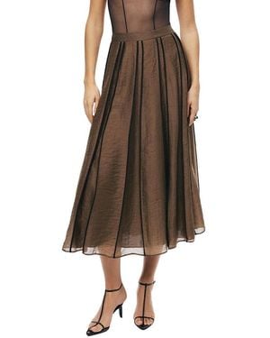 Nocturne Sheer Pleated Midi Skirt - Brown