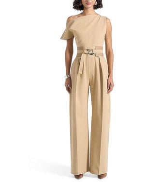 Manière De Voir Valerie Tailored Off Shoulder Jumpsuit With Belt - Natural