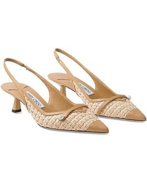 Jimmy Choo Amita 45 Raffia Slingback Pumps - Natural