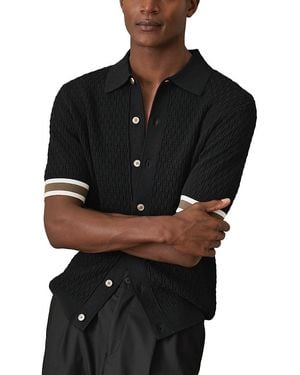 Reiss Textured Knit Contrast Cuff Button Shirt - Black