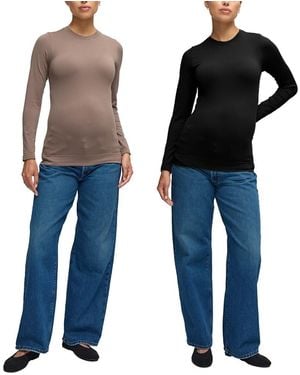 Ingrid & Isabel Seamless Maternity Rib Long Sleeve Crew Tee 2-Pack - Blue
