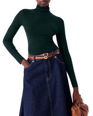 Maje Milko Wool Blend Ribbed Turtleneck Sweater - Blue