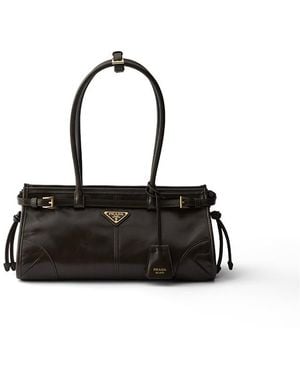 Prada Bonnie Medium Convertible Leather Shoulder Handbag - Black