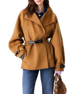 Maje Wool Blend Belted Coat - Blue