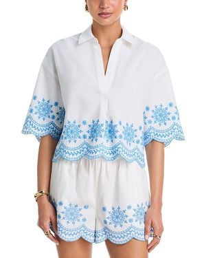 French Connection Alissa Cotton Embroidered Top - Blue