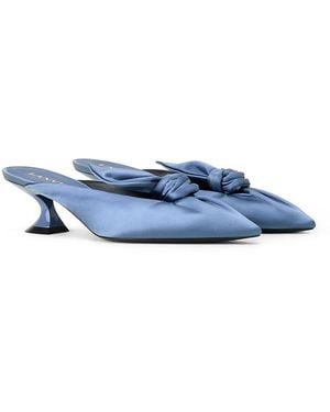 Lanvin Midnight Step Heeled Mules With A Satin Bow - Blue