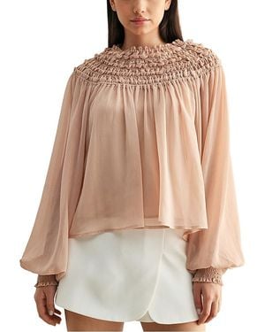 Luvee Mable Smocked Sheer Blouse - Brown
