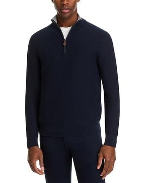 Bloomingdale's The Store At Bloomingdale's Cotton Tipped Textured Birdseye Regular Fit Half Zip Mock Neck Sweater - Blue
