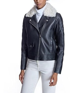 Maximilian Leather Jacket With Shearling Collar - Blue
