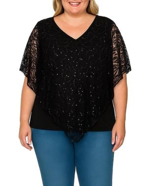 Standards & Practices Plus Size Embroidered Sequinned Lace Poncho Top - Black