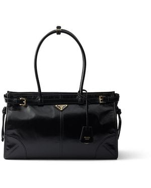 Prada Bonnie Large Convertible Leather Shoulder Handbag - Black