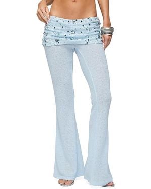 Edikted Zephyra Bead & Sequin Foldover Pants - Blue