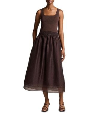 Vince Square Neck Mixed Media Dress - Brown