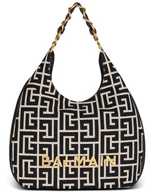 Balmain 1945 Soft Hobo Monogrammed Jacquard Tote Bag - Black