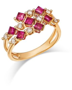 Bloomingdale's Fine Collection Bloomingdale's Ruby & Diamond Square & Round Openwork Ring - Pink