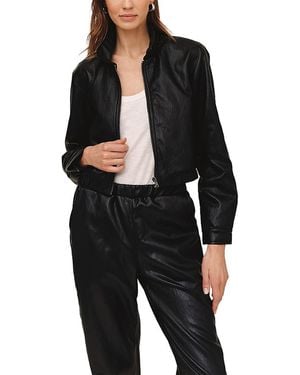 Bella Dahl Faux Leather Cropped Bomber Jacket - Black