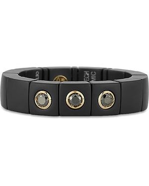 Demeglio 18K Scacco Bezel Diamond Trio Ceramic Stretch Ring, 0.18 Tcw - Black