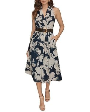 Donna Karan Belted Sleeveless Chiffon Dress - White