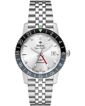 Zodiac Gmt Automatic Stainless Steel Watch, 40Mm - White