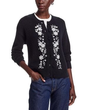 C by Bloomingdale's Cashmere Embroidered Floral Cashmere Cardigan Sweater, Exclusive - Blue