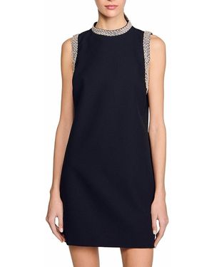 Sandro Short Dress With Rhinestone Trim - Blue