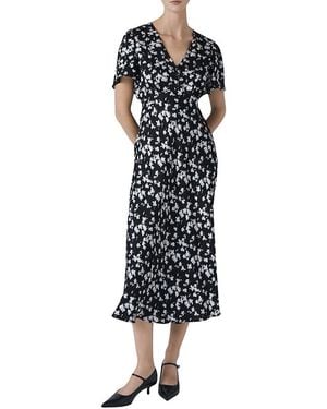 Ghost Elizabeth Floral Satin Midi Tea Dress - Black