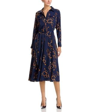 Tahari Half Placket Button Down Midi Dress - Blue