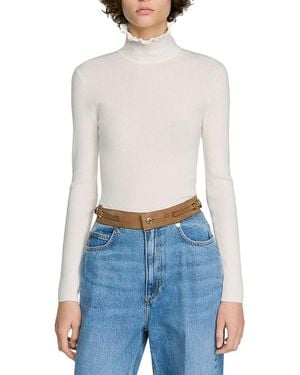 Sandro Lana Wool Blend Ruffled Turtleneck Sweater - Blue