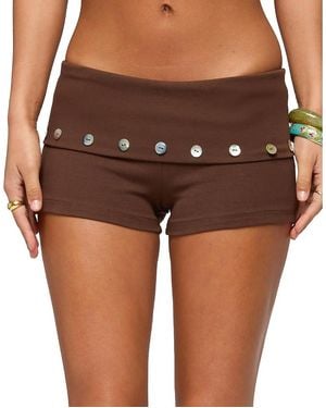 Edikted Masha Iridescent Button Foldover Shorts - Brown