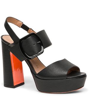 Santoni Leather High Heel Sandal - Black