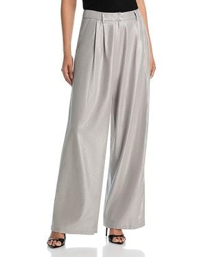 Aqua Metallic Linen Blend Pants - Gray