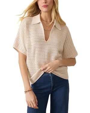 Faherty Seacoast Polo V Neck Sweater - Blue