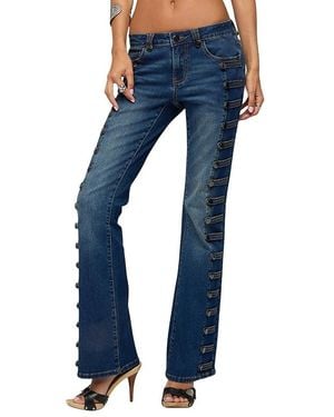 Edikted Button Loop Low Rise Dark Rinse Wash Bootcut Jeans - Blue
