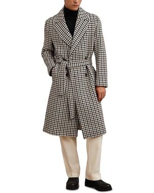 Reiss Solesto Wool Dogtooth Check Regular Fit Double Breasted Overcoat - Gray