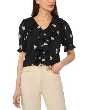 Cece Embroidered Ruffle Puff Sleeve Top - Black