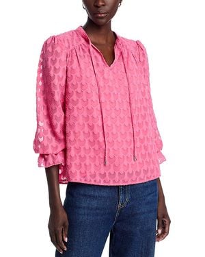 Tahari Three Quarter Sleeve Split Neck Blouse - Pink