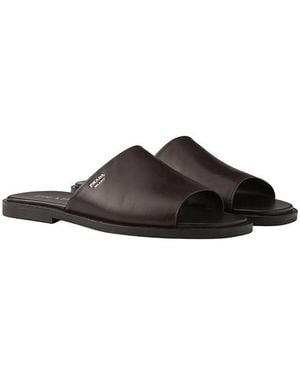 Prada Leather Slides - Brown