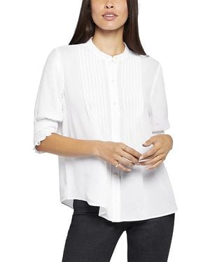 NYDJ Floral Print Pleated Peasant Top - White