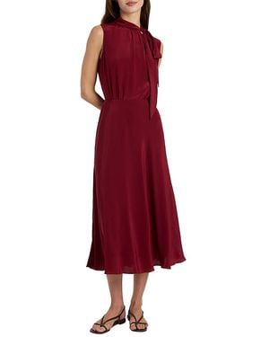Santorelli Petra Sleeveless Mock Neck Silk Midi Dress - Red