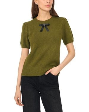 Cece Bow Detail Short Sleeve Sweater - Green