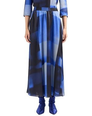 Emporio Armani Printed Satin Maxi Skirt - Blue