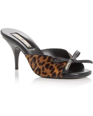 Miu Miu Calf Hair Slide Sandals - Metallic