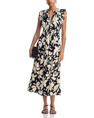 Aqua Floral Short Sleeve Midi Dress - White