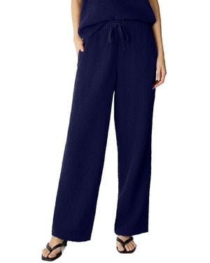 Eileen Fisher Cotton Stretch Drawstring Straight Leg Pants - Blue