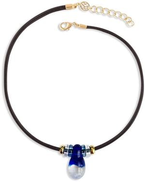 SANDRALEXANDRA Glass Buoy Leather Cord Pendant Necklace, 13.39-14.76 - Blue